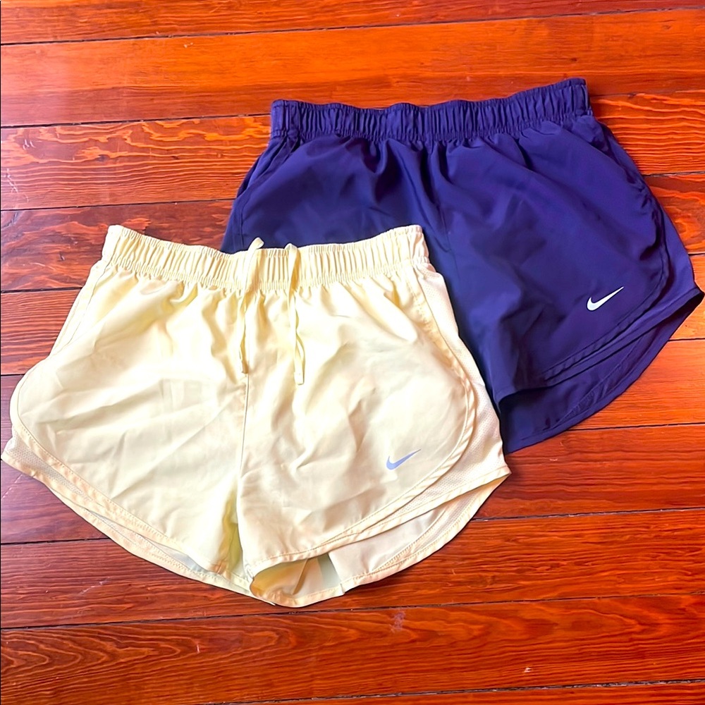 Bundle of Women’s Size S Nike DriFit 3” Inseam Running Shorts Purple and Yellow